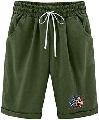 4 ביולי מכנסיים קצרים עבור נשים של קיץ אתלטי קצר מכנסיים ארהב דגל אהבת לב ספורט מכנסיים קצרים כיס הברך אורך פשתן מכנסיים
