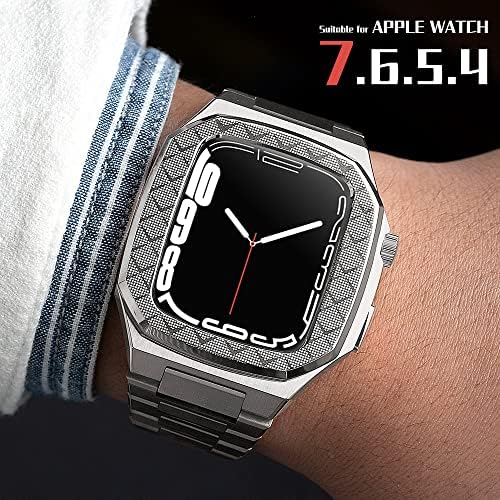 ערכת שינוי CNHKAU לוחית מתכתית עבור Apple Watch 8 7 6 5 4 42 ממ 44 ממ 45 ממ מסגרת שעון מסגרת מתכת החלפת רצועת IWatch 41
