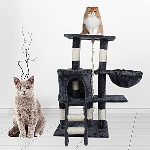 חתול עץ דלוקס רב רמת מגדל עם שריטות לטפס פעילות צעצועים לחיות מחמד מיטת בית כהה אפור