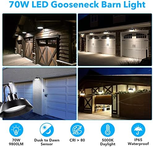 פקטטונוו LED LED BARN BARN Light, 70W 5000K אור יום 9800LM Dusk to Dawn Outdoor Farmhouse Wall Light Light עם תא פוטו,