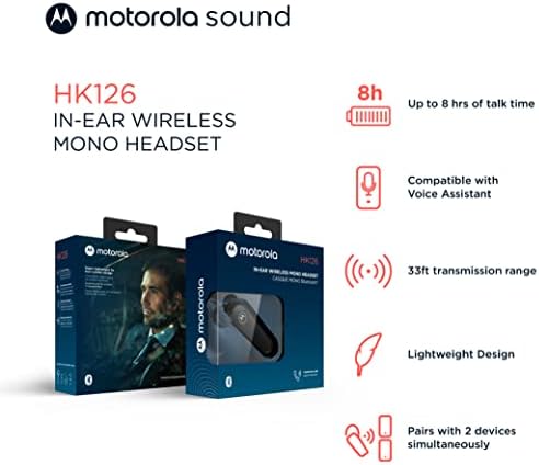 אוזניות מוטורולה Bluetooth - HK126 אוזניות מונו אלחוטיות באוזן לשיחות קוליות ברורות - עיצוב קל ונוח - זמן דיבורים בן 8