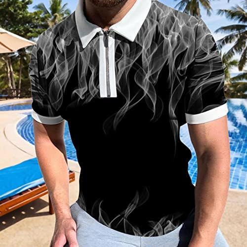 חולצת פולו שרוול קצר קלאסי של גברים לרכוס מקרית קיץ דק מתאים חולצות גרפי מודפס חולצות חוף טיז פולו