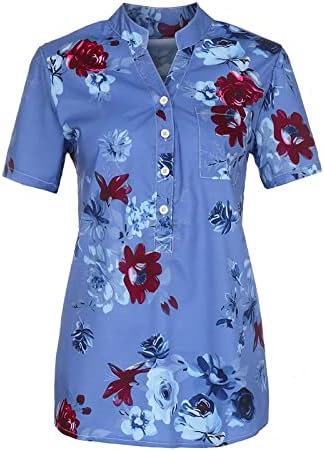 חולצות קיץ לנשים שרוול קצר רופף בכושר S-5xl כפתורים מזדמנים פרחוניים פרחוניים למטה חולצות טריקו צוואר