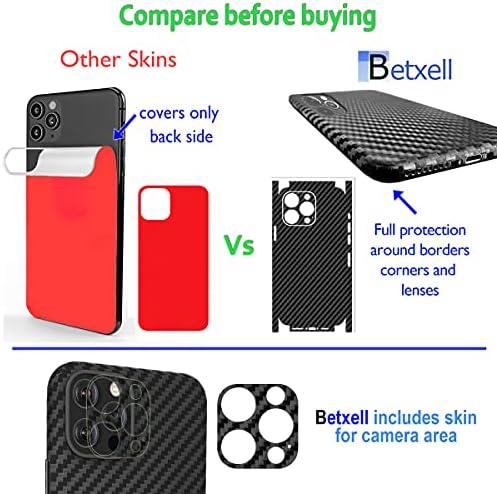 Betxell iPhone 13 Pro עוטף עור עוטף סיבי פחמן מגן על גב וגבול מדבקות עור