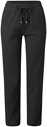 מכנסיים מזדמנים של קזאוי נשים 2023 פשתן כותנה משיכת רגל ישרה מכת מותניים גבוהים מכנסיים נוחים עם כיסים קיץ