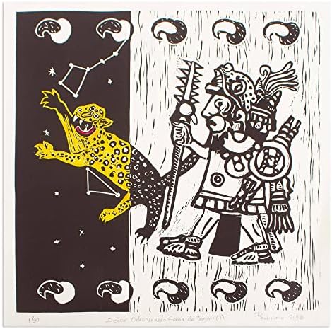 נוביקה שחור לבן תרבותי ציורי אמנות ציור ציור ממקסיקו 'שמונה צבי יגואר טופר'