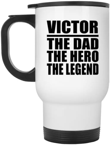 מעצב את ויקטור האבא הגיבור האגדה, ספל נסיעות לבן 14oz כוס מבודד מפלדת אל חלד, מתנות ליום הולדת יום הולדת חג המולד אבות