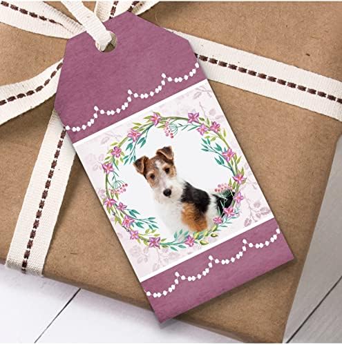 פוקס טרייר כלב ורוד פרחוני יום הולדת הווה לטובת מתנה תגיות