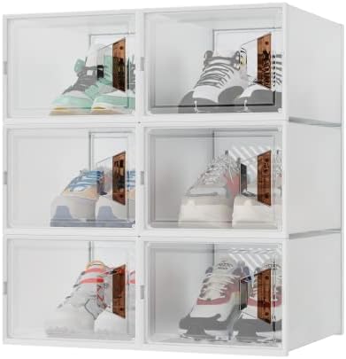 CloseCessy 6 אריזות קופסת נעליים צלול מכולות אחסון נעליים ערימה, טיפה אחסון קדמי שטח אחסון קופסת מארגן נעליים, מתאימה