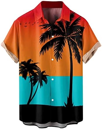 חולצות חוף קיץ לגברים חולצות הטרופיות הוואי שרוולים קצרים כפתור למטה חולצות עץ דקל הדפסים חולצות Aloha